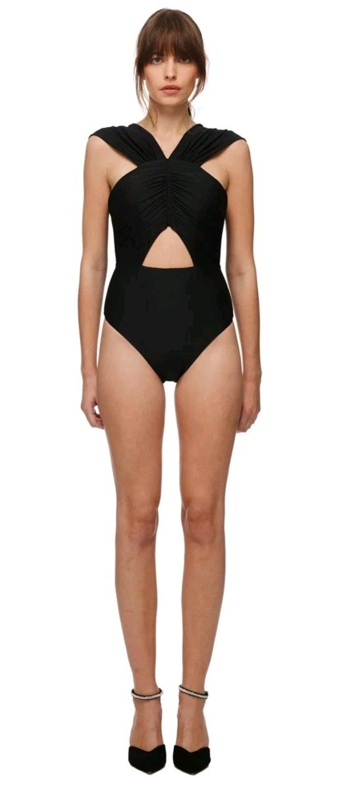 Self Portrait Ruched Wide Strap Cut Out One Piece Swimsuit Swimwear Size Us 4